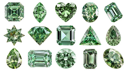 PNG green diamond element set, transparent background