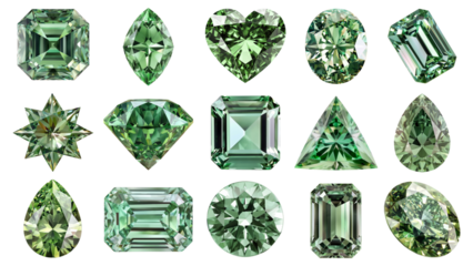 PNG green diamond element set, transparent background