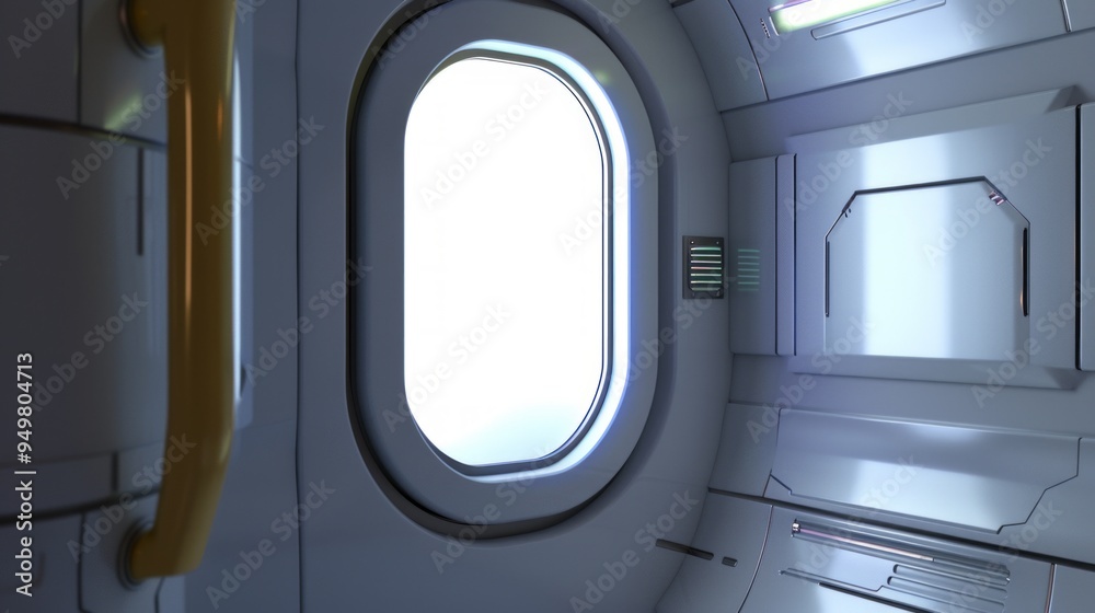 Wall mural Interior of a spaceship with a large oval window.