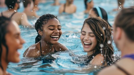 Obraz premium High School Graduates Celebrating College Enrollments at Community Pool Party