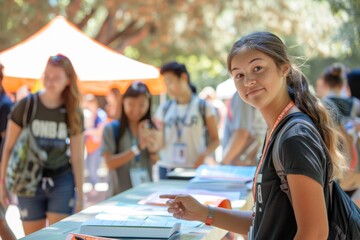 University Freshmen at Campus Club Fair Discovering Extracurricular Opportunities