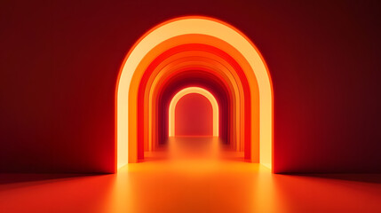 Abstract orange archway with red glowing light, 3d illustration.