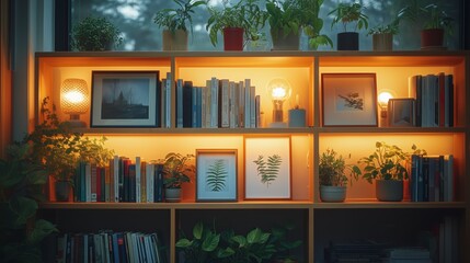 Cozy Room with Bookshelf, Plants, Soft Lighting, and Window for Online Presentations, Teams Meetings, and Scenic Home Office Backdrop, Ideal for Video Conferencing and Zoom Backgrounds