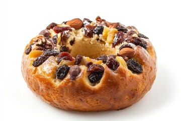Buccellato, A Sicilian ring-shaped cake filled with dried fruits, nuts, and chocolate, often enjoyed during Christmas. Isolated on White Background