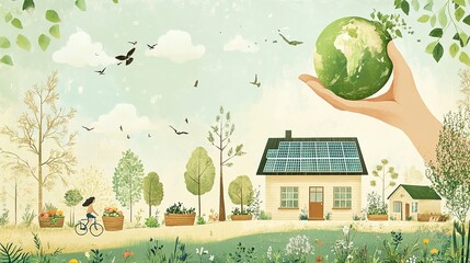 Sustainable living and environmental life with eco care outline concept, transparent background.illustration