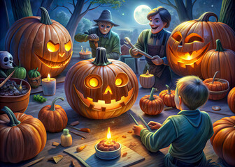 halloween pumpkin with pumpkins