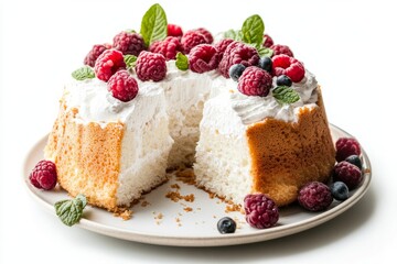 Chiffon Cake, A light, airy cake made with vegetable oil and beaten egg whites, popular in the US and Asia. isolated on white background