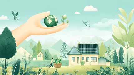 Sustainable living and environmental life with eco care outline concept, transparent background.illustration