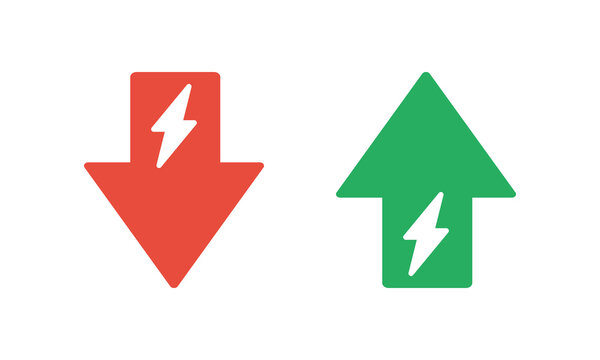 electricity sign with green up and red down arrows, price or income vector icon