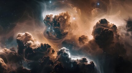 Fototapeta premium Stormy night sky with dramatic clouds, moon, and stars reflecting on the sea during sunset