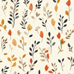Vintage autumn leaves pattern on vintage beige fabric background, seamless repeating pattern, textile print style, minimal, fall foliage design, seamless leaf pattern, home decor, textiles 