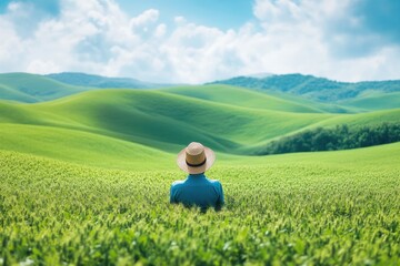 Naklejka premium Farmer’s Delight in a Verdant Green Grass Landscape