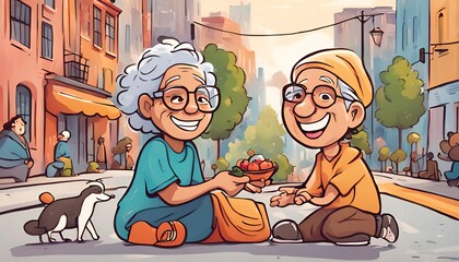 Showcase environmental kindness with this cheerful illustration of people planting trees. Great for marketing materials that encourage sustainability and eco-friendly actions.