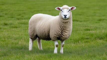 Serene Meadow with Sheep Grazing Peacefully