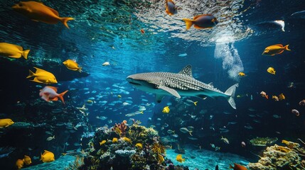 Fototapeta premium Majestic Whale Shark Swimming with Fishes