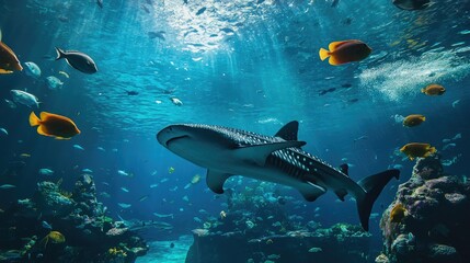 Fototapeta premium Whale Shark and Colorful Coral Reef Fish