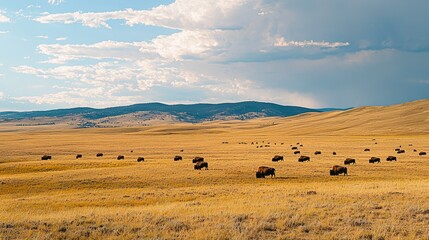 Obraz premium Expansive Grassland with Bison Herd