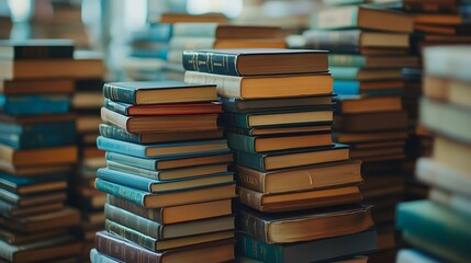 Obraz premium A Stack of Books on a Wooden Table