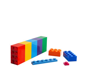 Kids' Construction Set: Border of Assorted Blocks Arranged on a White Surface. blocks.