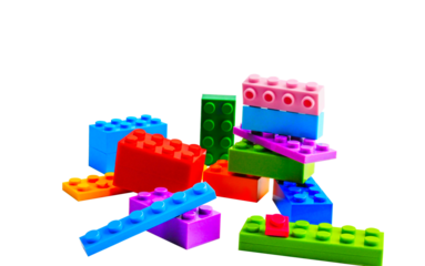 Kids' Construction Set: Border of Assorted Blocks Arranged on a White Surface. blocks.