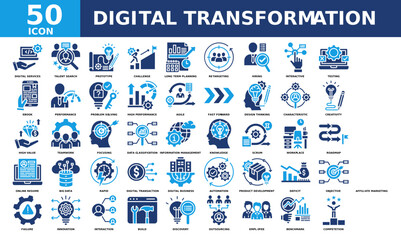 Digital Transformation icon collection set. Simple color fill vector.