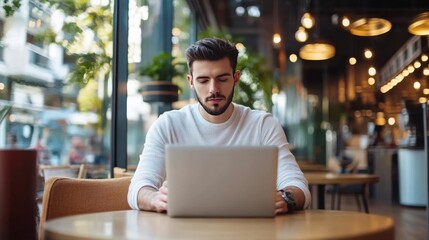 Obraz premium Coffee shop laptop user.
