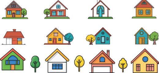 Modern illustration of home button icons. Simple house symbols. Building icons