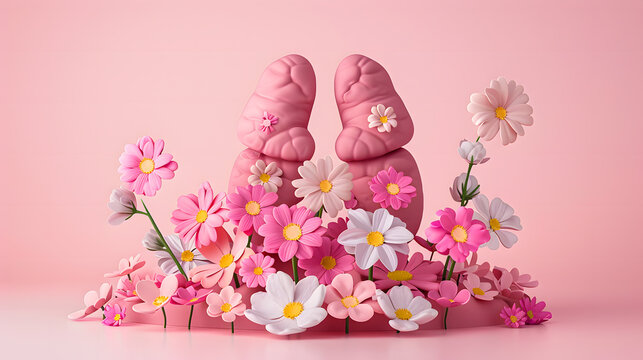 Thyroid organ with flowers in 3D style. Concept of thyroid disease and health