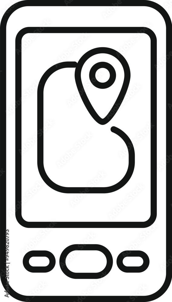Poster line drawing of a mobile phone displaying a map on its screen with a location pin