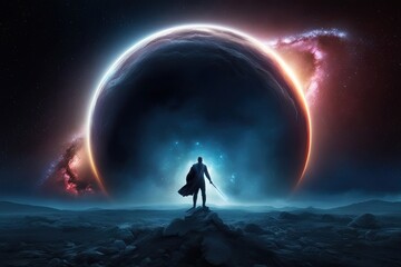 Fototapeta premium Bravery and Courage in Darkness: A Cosmic Depiction of Perseverance and Faith