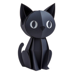 Stylized black cat illustration in geometric style with large eyes, ideal for modern design and creative projects.