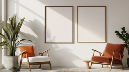 Frame mockup, ISO A paper size. Living room wall poster mockup. Interior mockup with house background. Modern interior design. generative ai