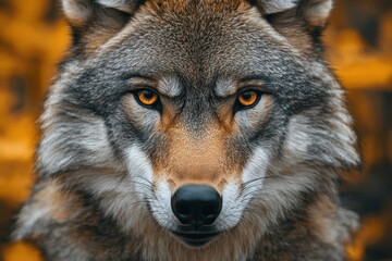 Fototapeta premium Close-up Portrait of a Wolf with Intense Yellow Eyes