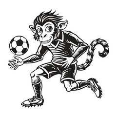Obraz premium A cartoon monkey boy is playing soccer with a ball