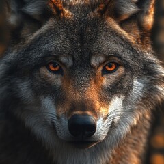 Fototapeta premium Close-up Portrait of a Wolf with Striking Orange Eyes
