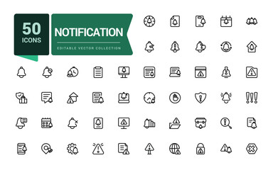 Notification line icon set. Contains such icons as mute, notice, notification bell and more. Pixel perfect, minimalistic web and UI icon. Outline icon collections.