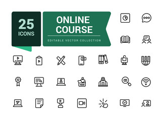 Online course line icon set. Collection of black outline logo for web design and mobile apps. Pixel perfect, minimalistic web and UI icon. Outline icon collections.