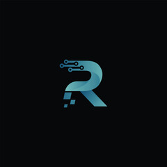 Letter R Technology, Line Dot Connection Logo, R tech logo, R technology vector
