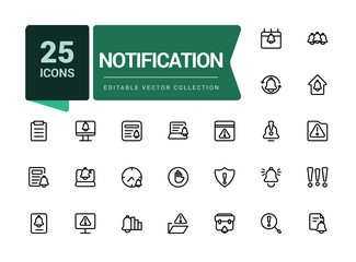 Notification line icon set. Contains such icons as mute, notice, notification bell and more. Pixel perfect, minimalistic web and UI icon. Outline icon collections.
