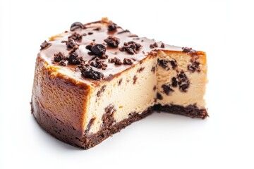 Pannetone Cheesecake, A fusion dessert combining the flavors of Italian Panettone and creamy cheesecake, often served during New Year festivities. Isolated on White Background