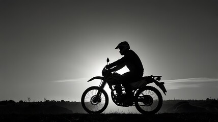 Naklejka premium Monochrome Biker Against a Setting Sun