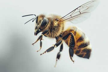 one single honey bee on white background