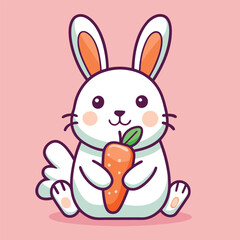 Cute Rabbit eating Carrot vector illustration 