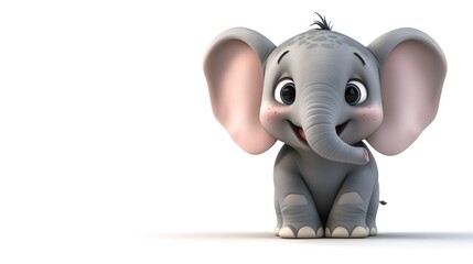 Adorable Cartoon Elephant Sitting with Playful Expression
