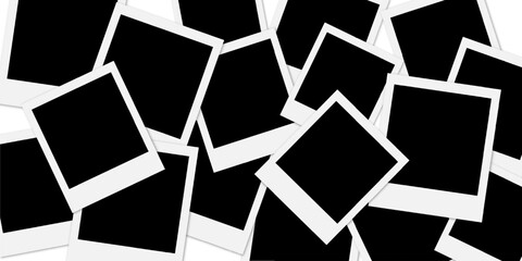 Polaroid frame mockup rectangle, square collection. Blank frame border mockups. Isolated Black and white pictures frames on transparent background