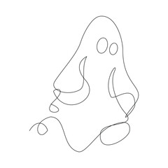 Continuous single line sketch drawing of Halloween  ghost costume theme autumn mood horrible restless soul fears one line vector illustration