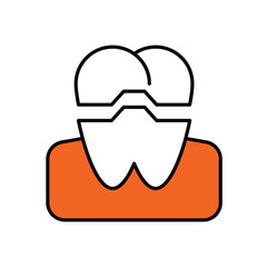 teeth crown color line icon with white background vector stock illustration