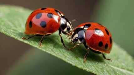 Fototapeta premium Pair of red ladybugs isolated 