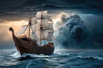 Noah's Ark Navigating a Cosmic Storm: A Symbol of Hope, Faith, and Perseverance in Chaotic Times