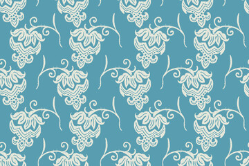 Ikat floral vintage design embroidary seamless pattern on background vector illustration.Ikat ethnic oriental embroidery traditional.Indian Ikat pattern Aztec style retro. design for texture,fabric.